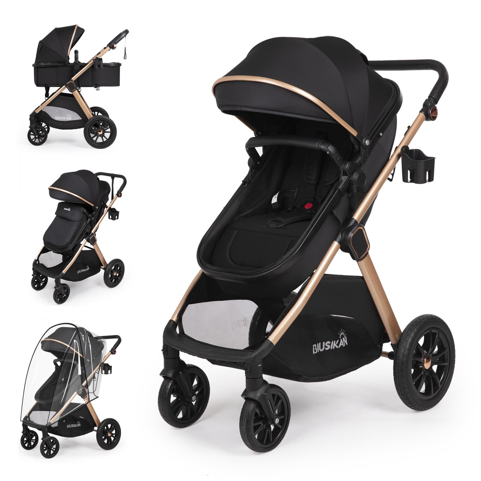 6-in-1 Convertible Baby Stroller with Bassinet Pushchair - Folding Infant New...