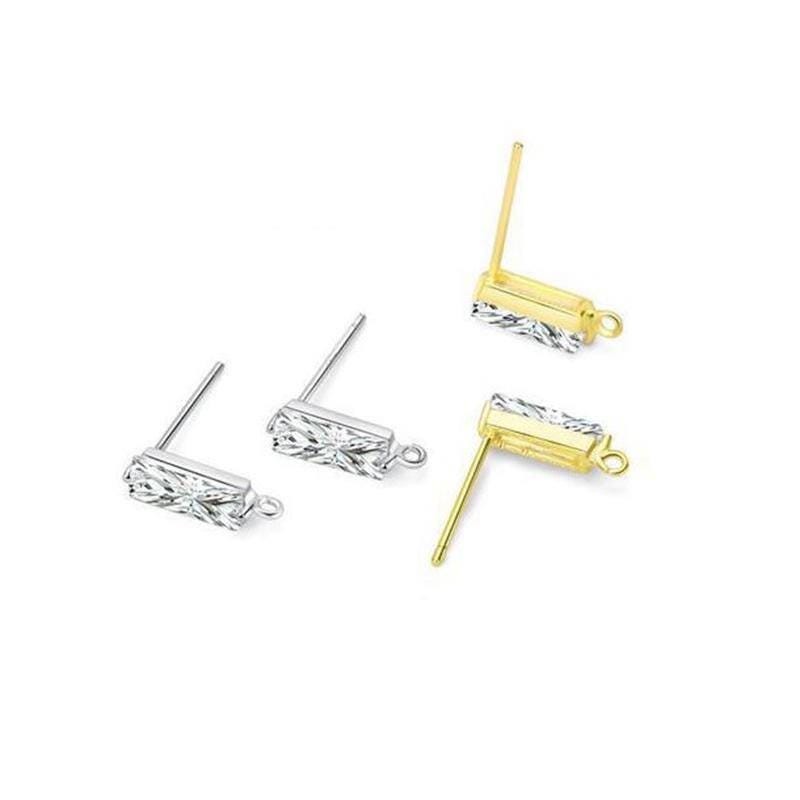1Pair Sterling Silver Stud Earrings Component, CZ Rectangle 4x10mm FESV19