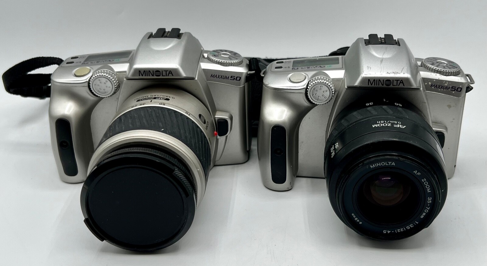 2 x Minolta Maxxum 50 AF 35mm SLR Film Cameras w/ 35-70 & 28-100mm Lens READ