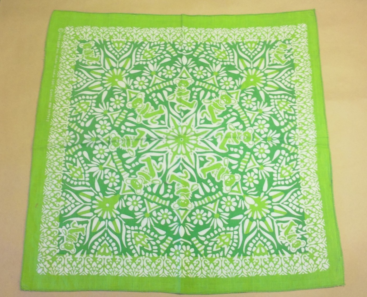 Green Jerry Garcia Bear Grateful Dead Bandana Headband 100% Cotton Licensed Mask