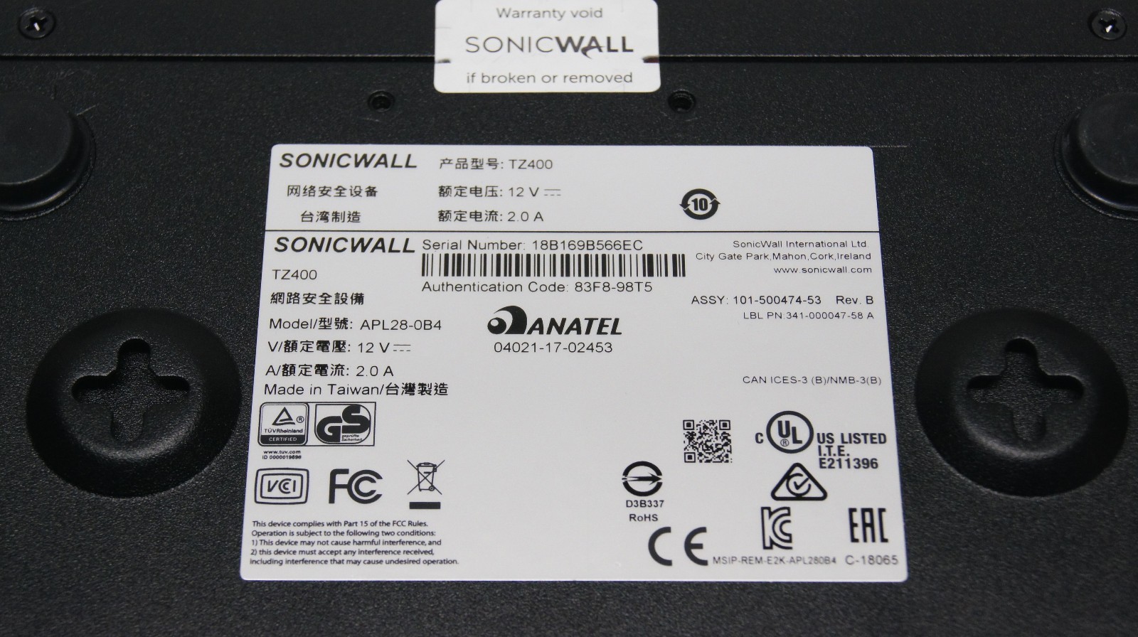 SonicWALL TZ400 Network Security Firewall APL28-0B4 w/ Power Adapter