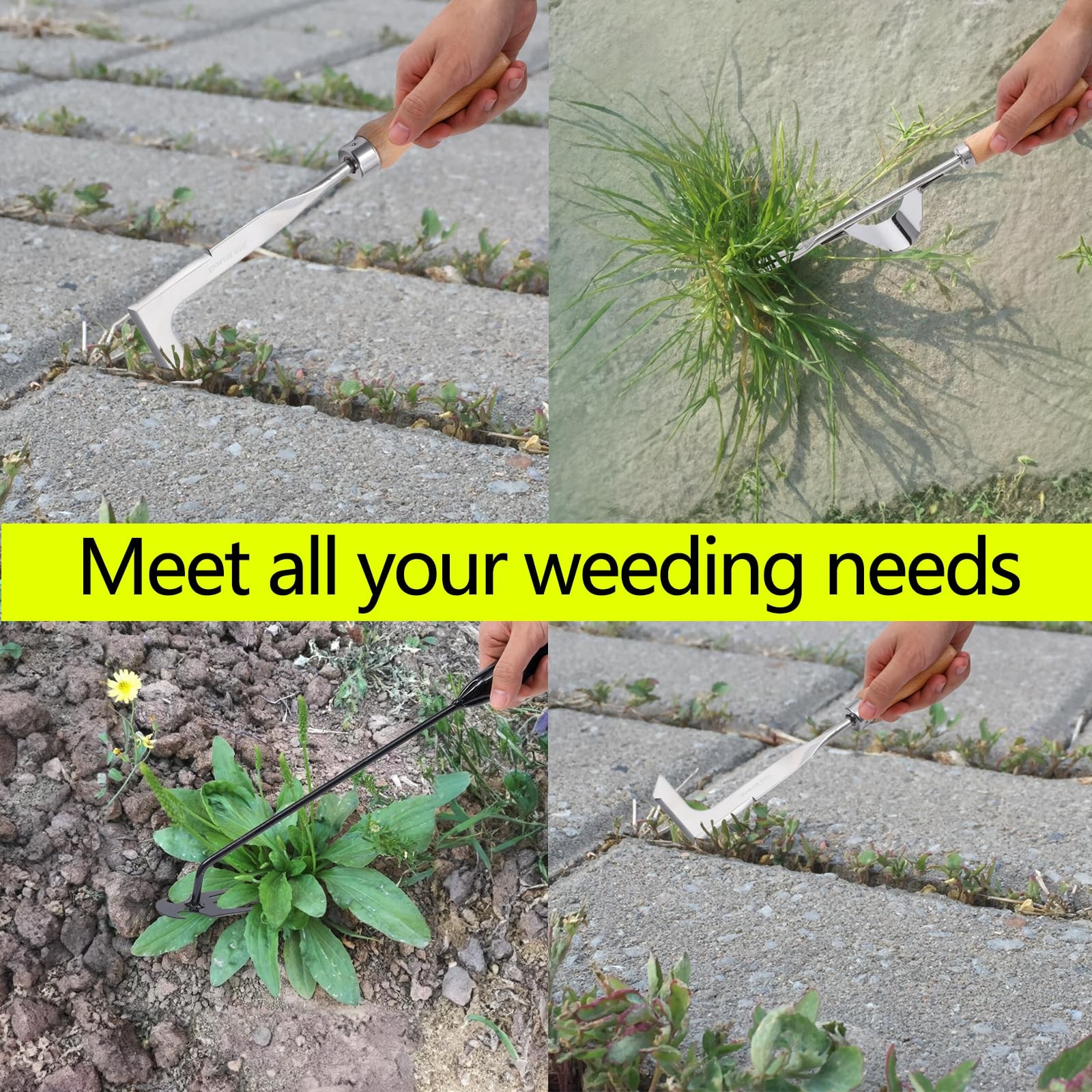 3 Pack Weed Puller Tool, Manual Hand Weeder Paver, Crack Weeder, Stainless...