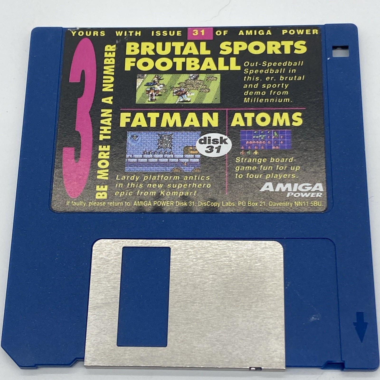 90s Amiga Brutal Sports Football Farman Atoms Floppy Disk VTG PC games Untested