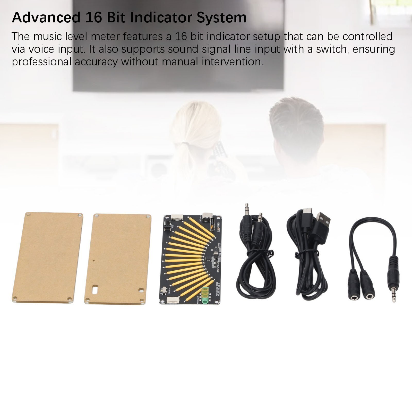 16 Bit Indicator Music Level Meter Acrylic Adjustable Light Speed Stereo LED