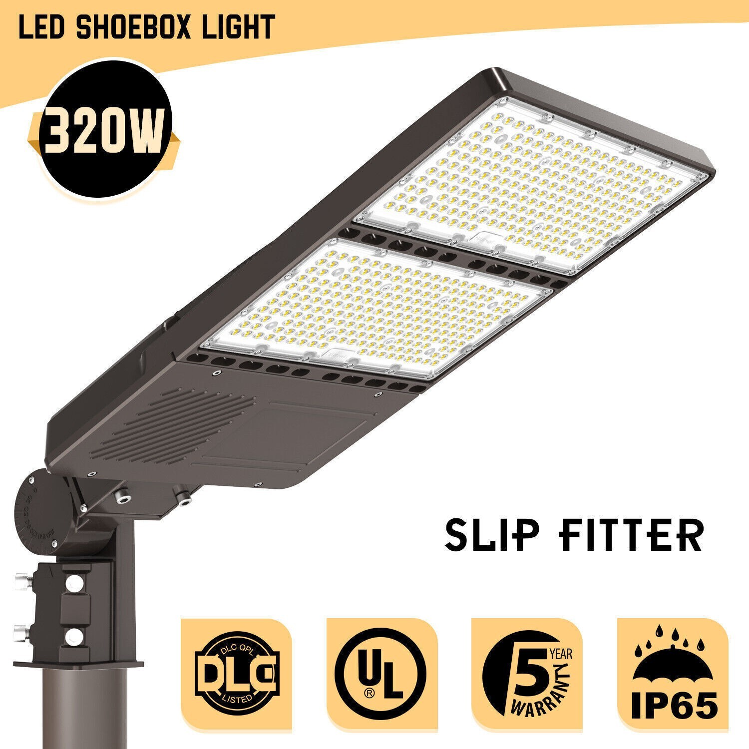 320W LED Parking Lot Light Commercial Shoebox Street Pole Fixtures Dusk to Dawn