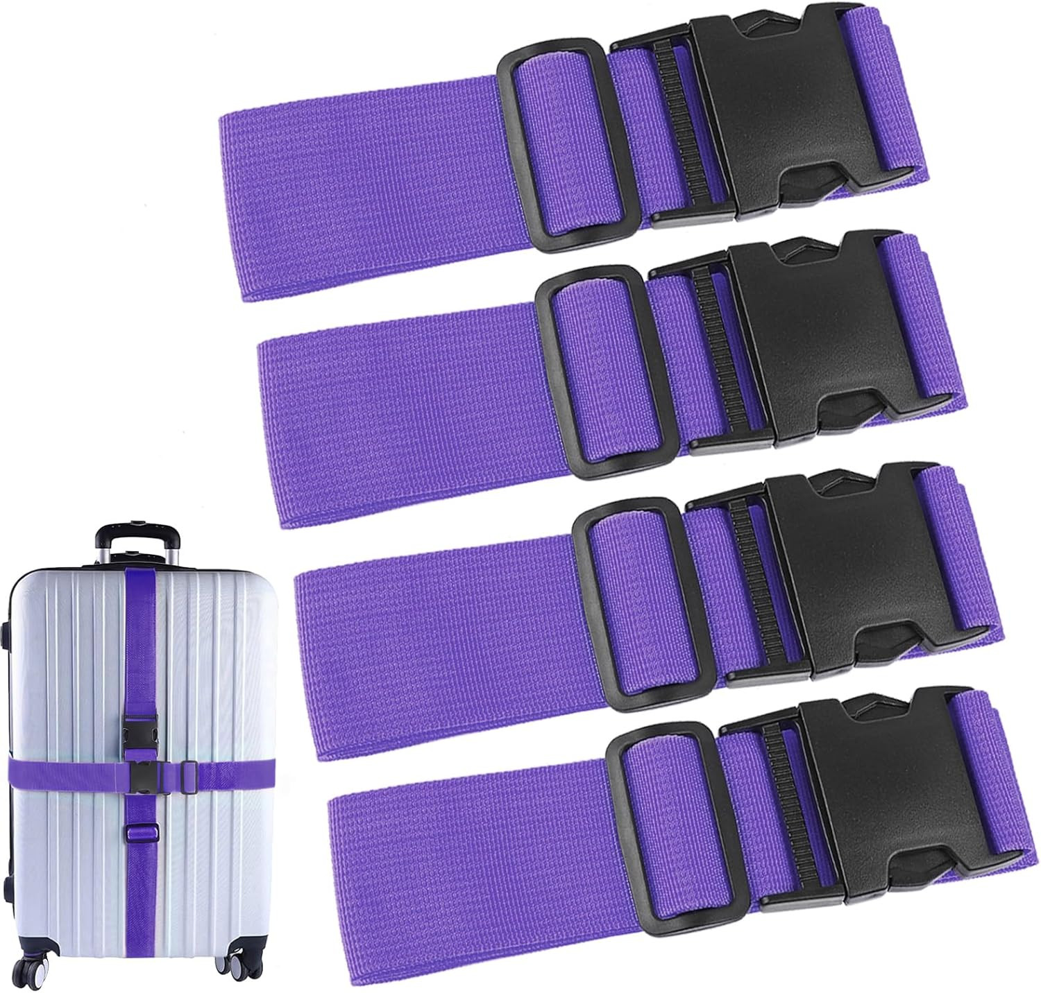 4Pcs Luggage Straps for Suitcase Travel Accessories TSA Approved, 80In Long Belt