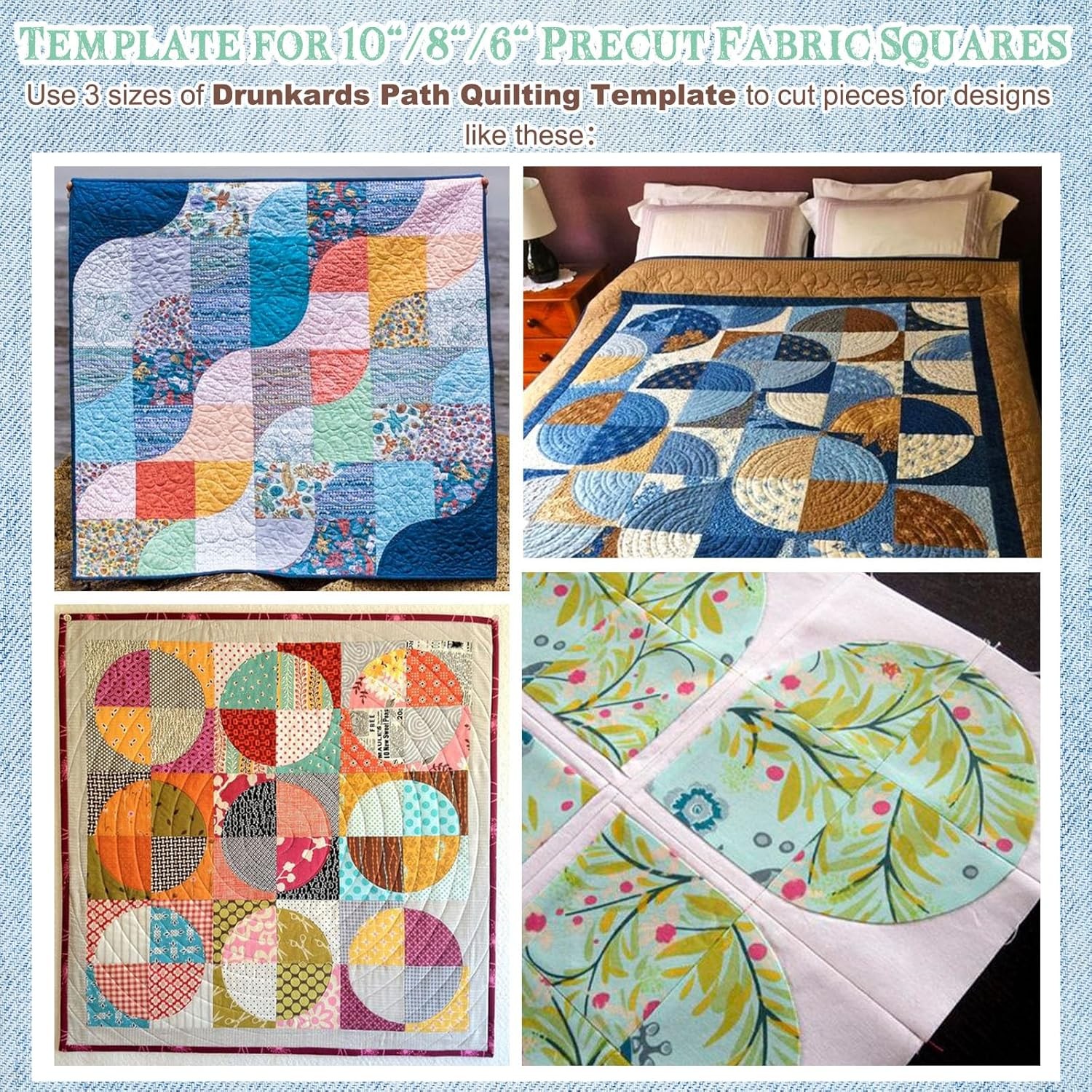 Kigley 3 Set Drunkards Path Quilting Templates Large 10, 8, 6 inch, Clear