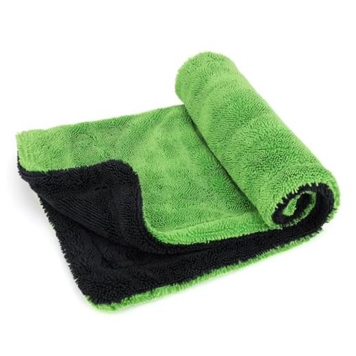 1200GSM Microfiber Car Drying Towel, Double-Twist 16" x 16" Dark Grey & Green