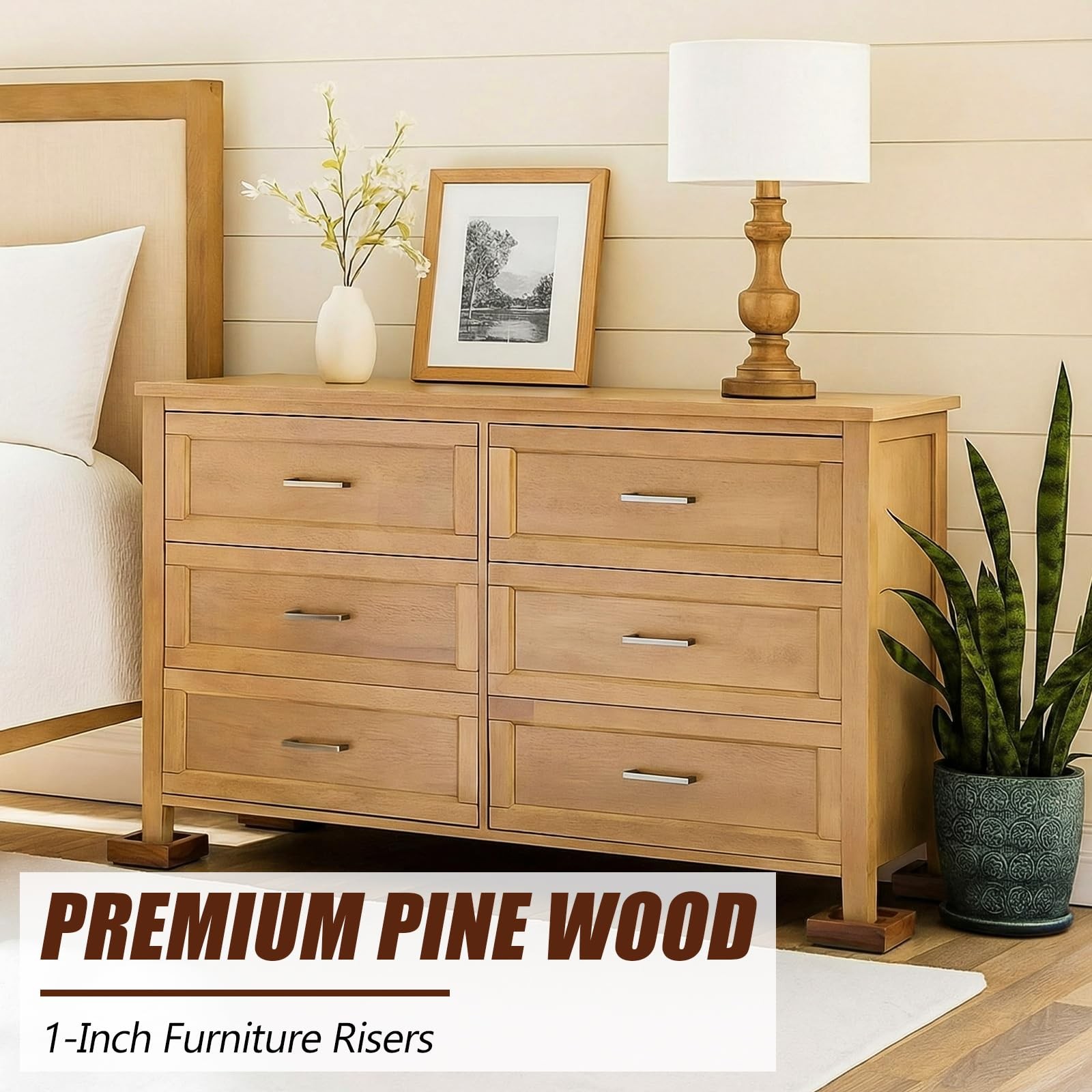 8 Pack Bed Risers Solid Wood Lifts Height Adjustable 1-4 Inch Walnu