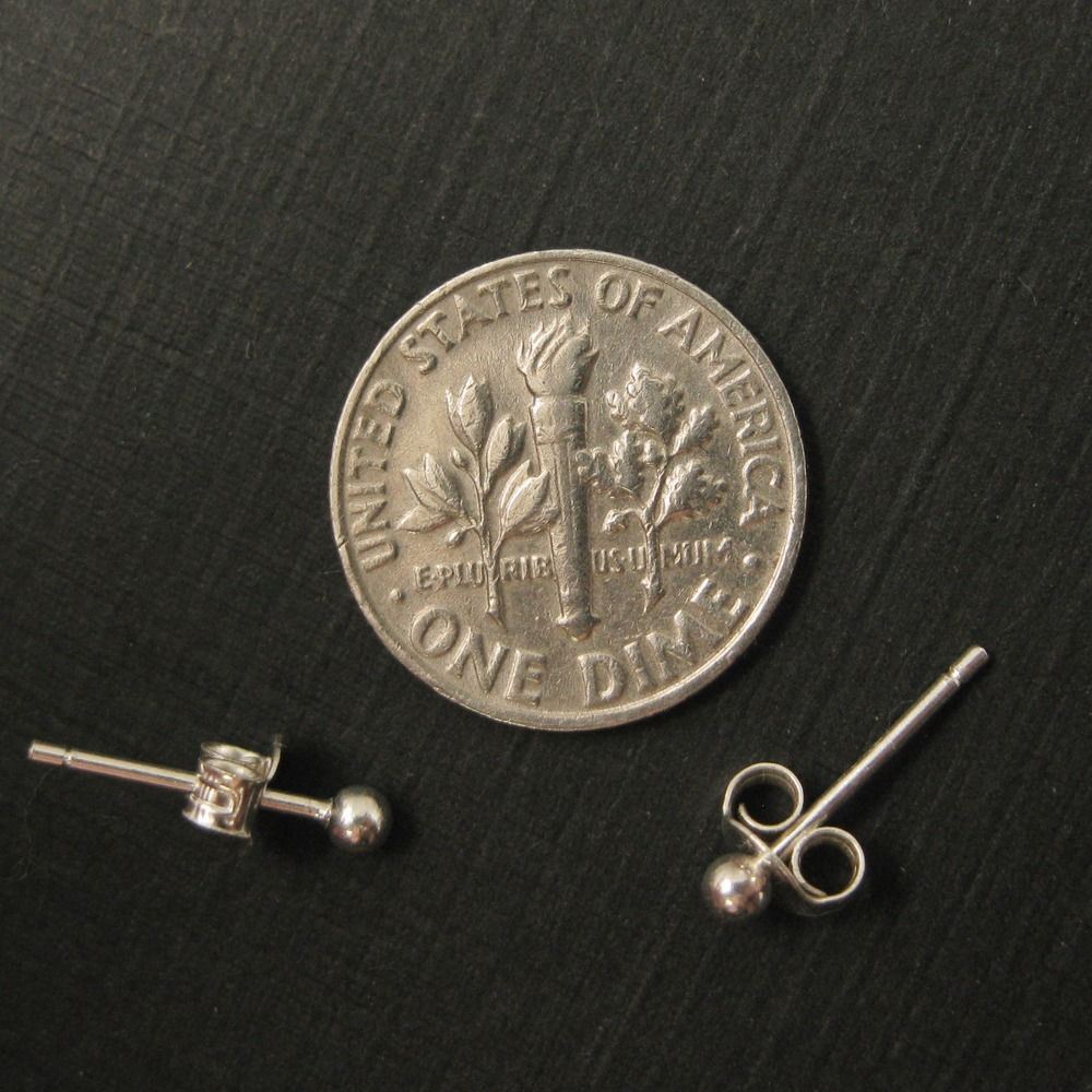 Sterling Silver Simple Stud Earrings - Silver Ball Tiny Studs ( 2 pairs - 4 pcs)