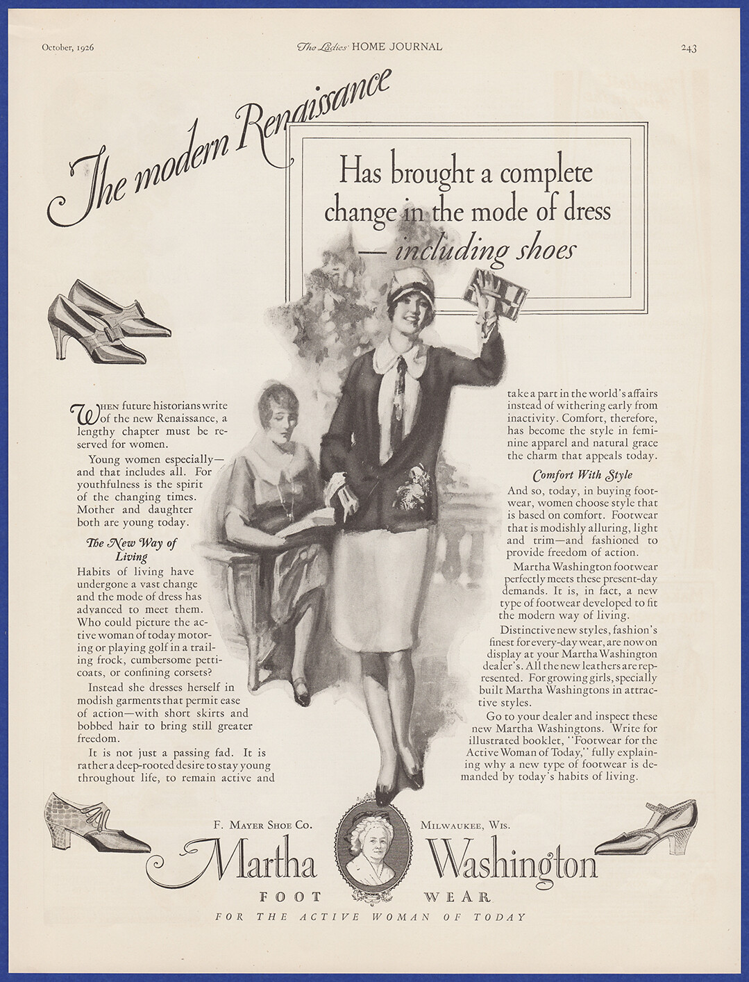 Vintage 1926 MARTHA WASHINGTON Foot Wear Women's Shoes Art Décor 20's Print Ad