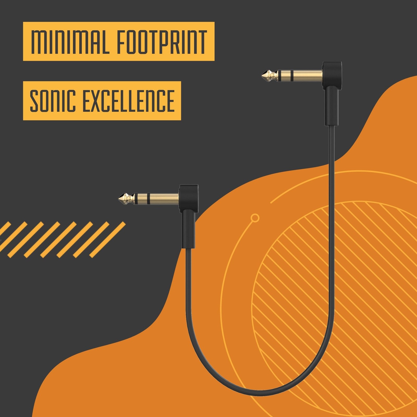 1/4" Stereo TRS Flat Patch Cables - 18" Ultra-Thin, Right Angle | Low Profile...