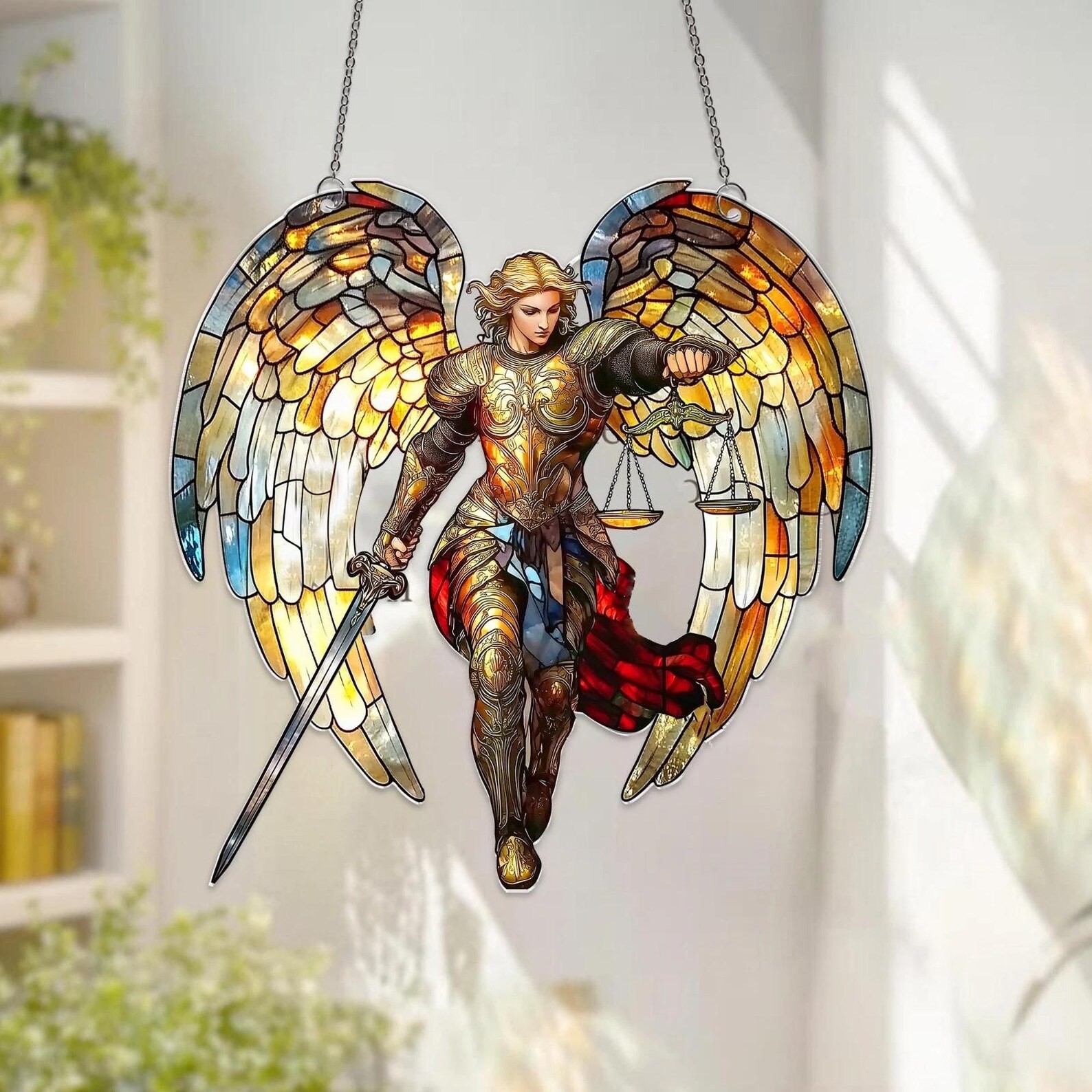 Archangel Michael Acrylic Suncatcher, Personalized Colorful Acrylic Look Decor,
