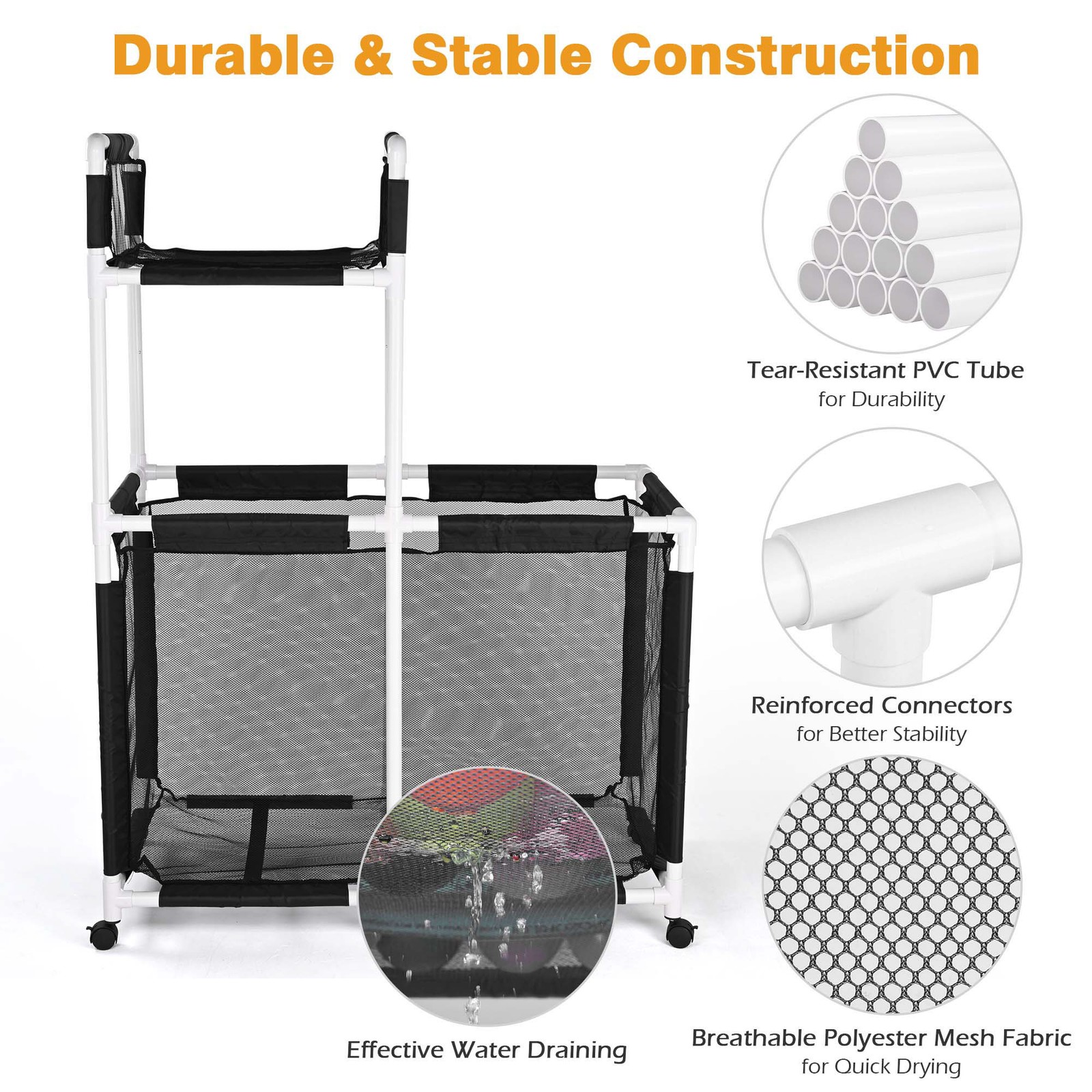 Yescom Extra Large Mesh Pool Storage Bin 6-Wheel Rolling 2-Decker Cart Closeout