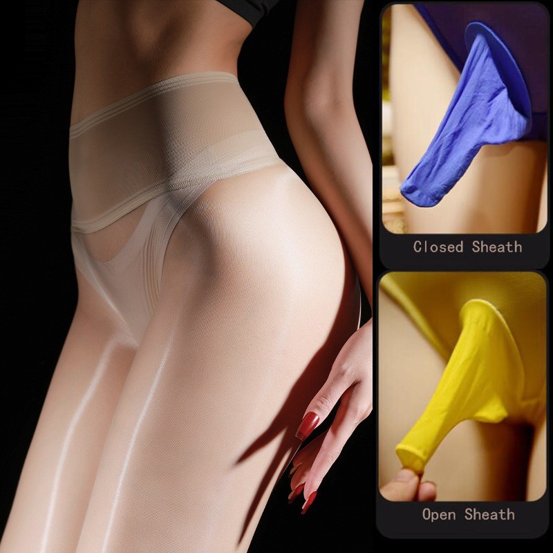 Men Women Ultra-Thin Oily Shiny With JJ Sheath Pouch Stockings Tights Pantyhose