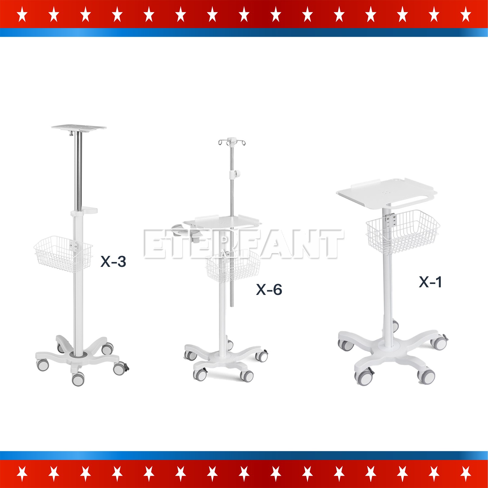 Medical Mobile Rolling Cart for Ultrasound Imaging Scanner/Patient Monitor