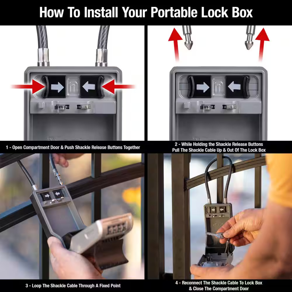 Large Outdoor Lock Box with Combination Dial and Removable Cable