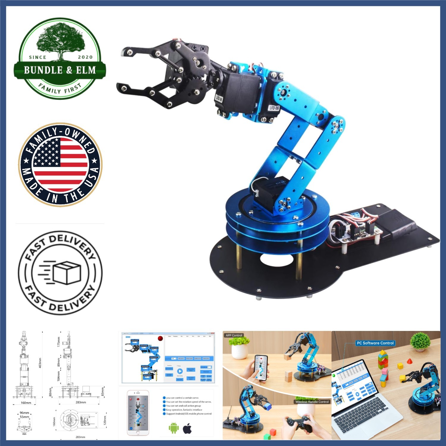 Robotic Arm with 5 Servos and Manual Control for Engineering Education Projects