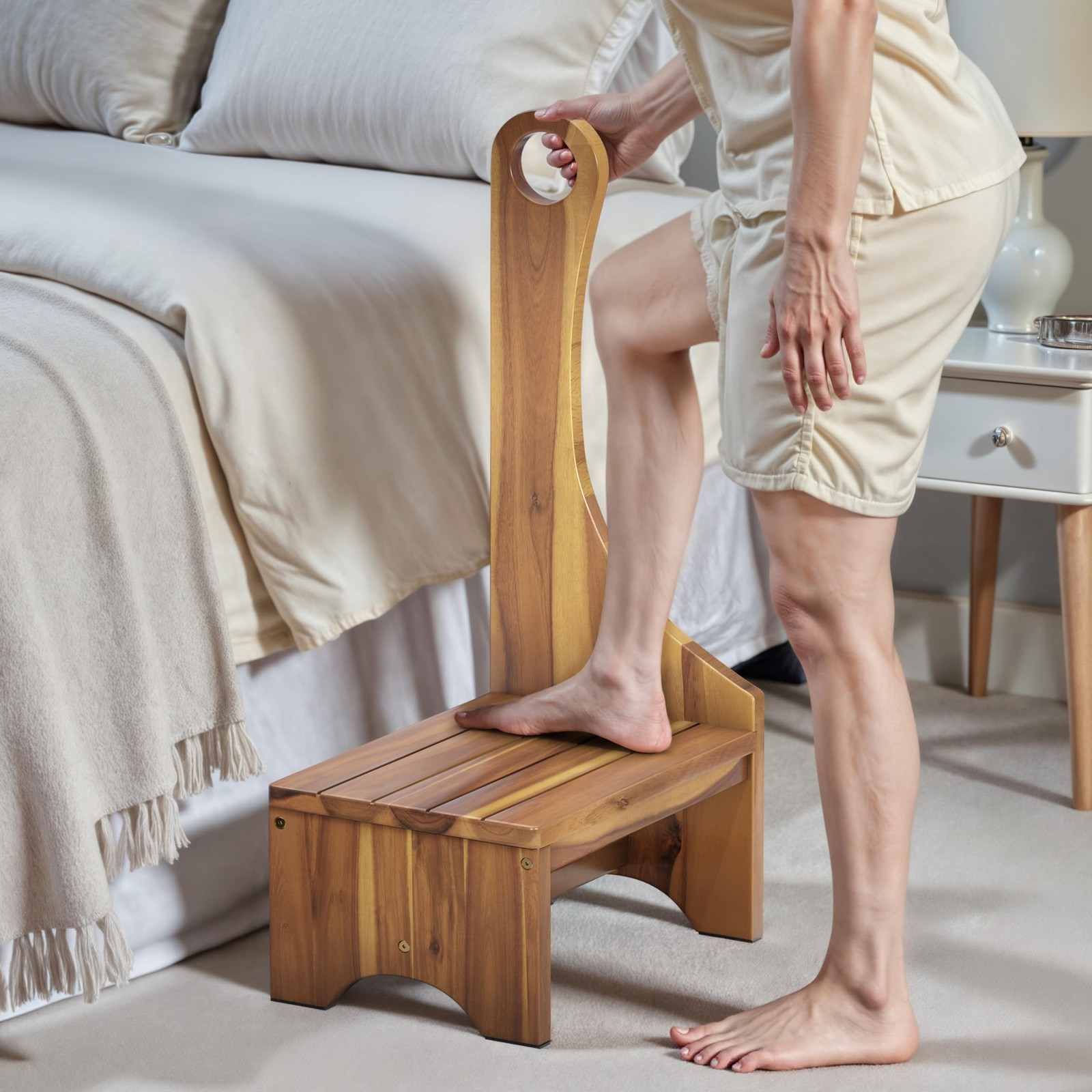 Premium Step Stool with Handle for Adults, Elderly & Seniors, Wooden 9â€ One S