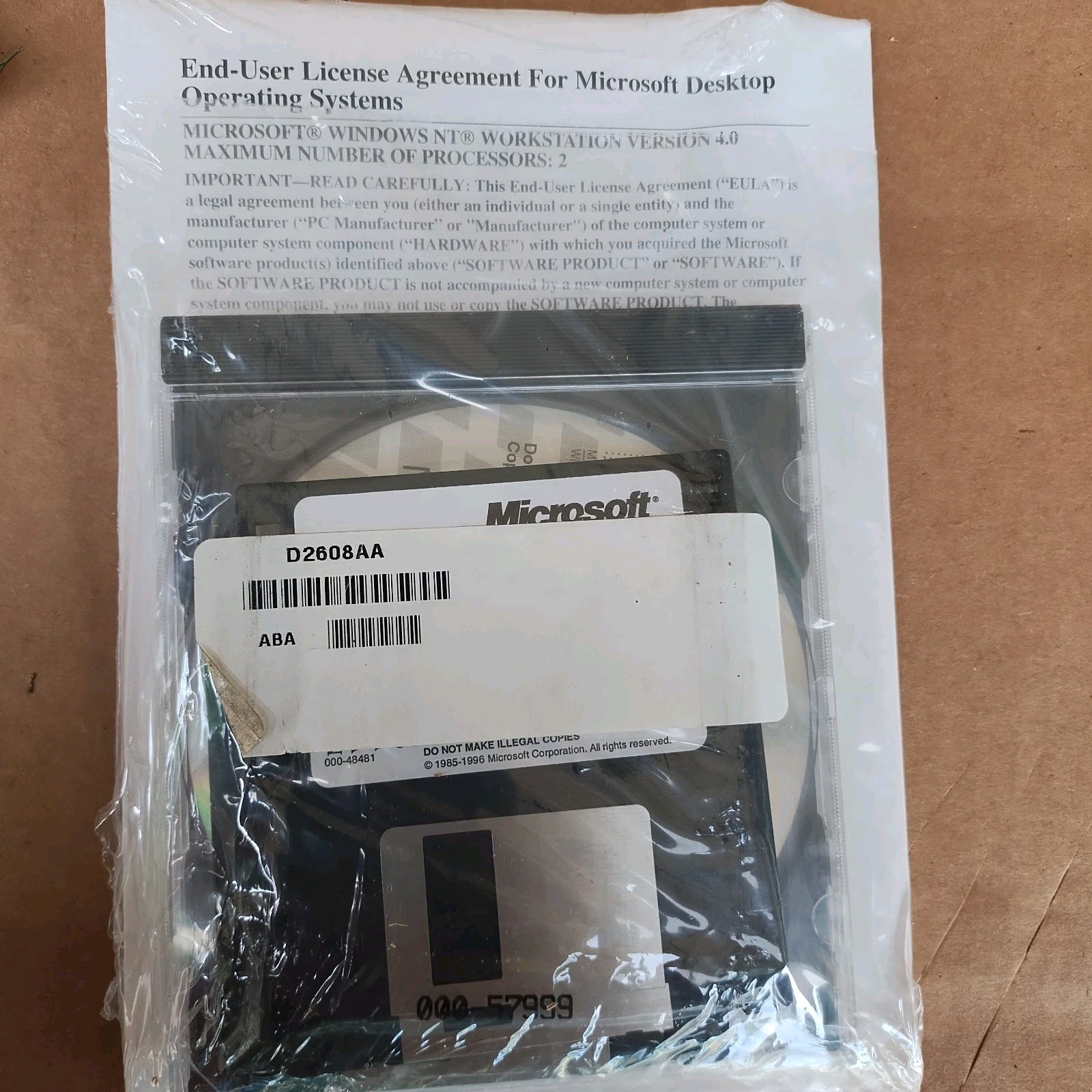 Microsoft Windows NT 4.0 Workstation CD With Key OEM And Boot Disks Book