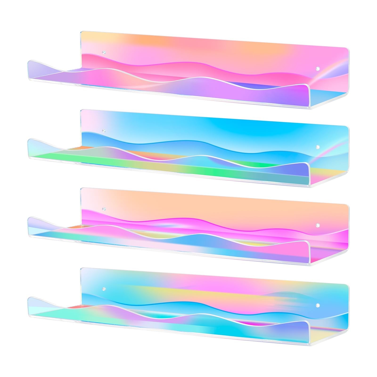 4 Pack Iridescent Acrylic Floating Shelves, 15.7" Clear Acrylic Display Shelv...