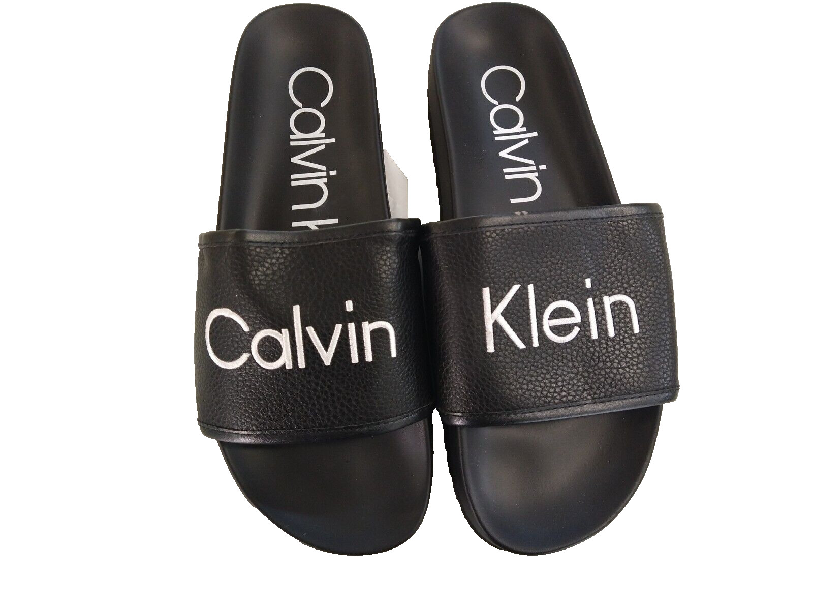 NEW CALVIN KLEIN Mens Size 10 Slip On Slides Poolside Beach Sandals Black