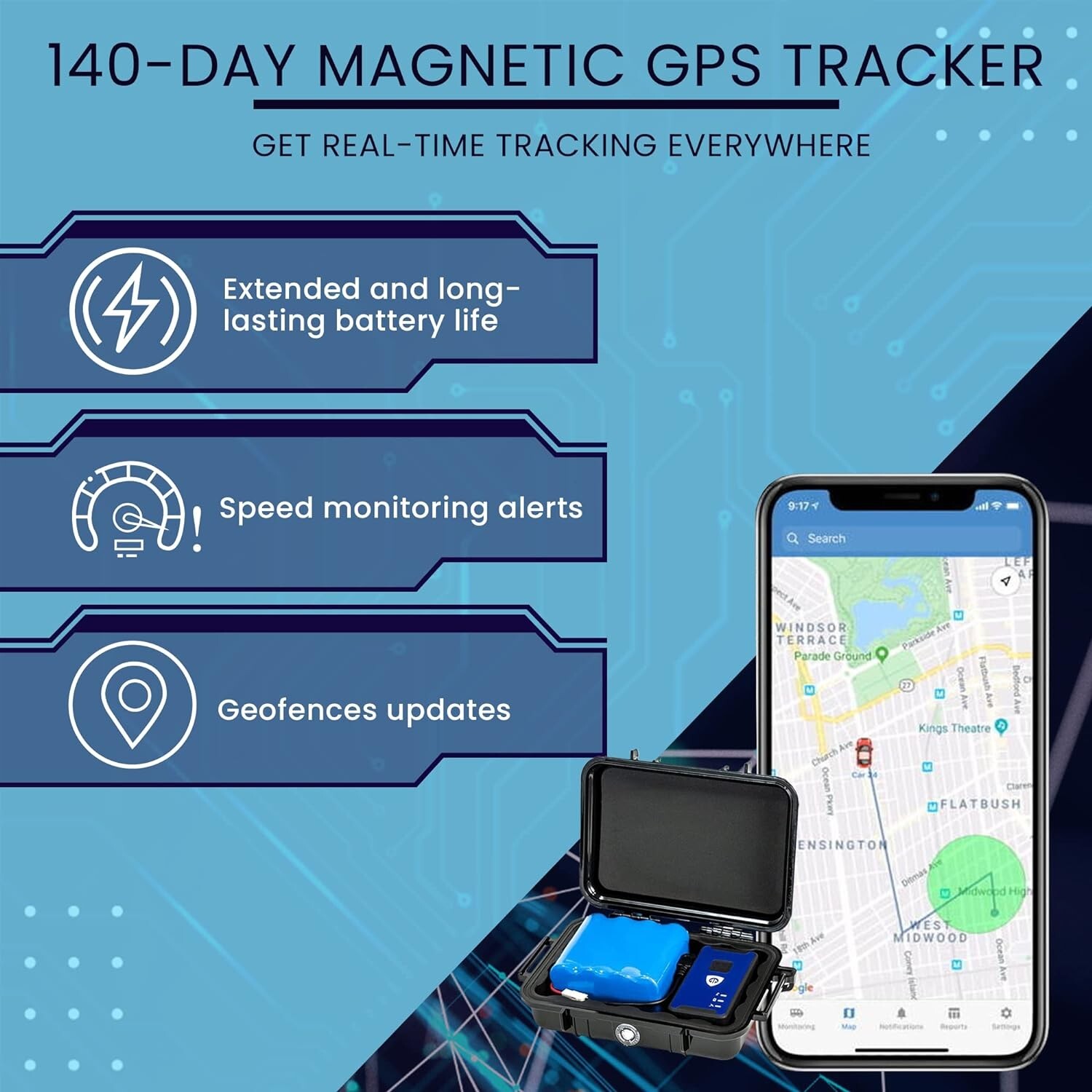 GPS Car Tracker - Hidden Tracker for Vehicles - Long Lasting Battery 140-Day ...