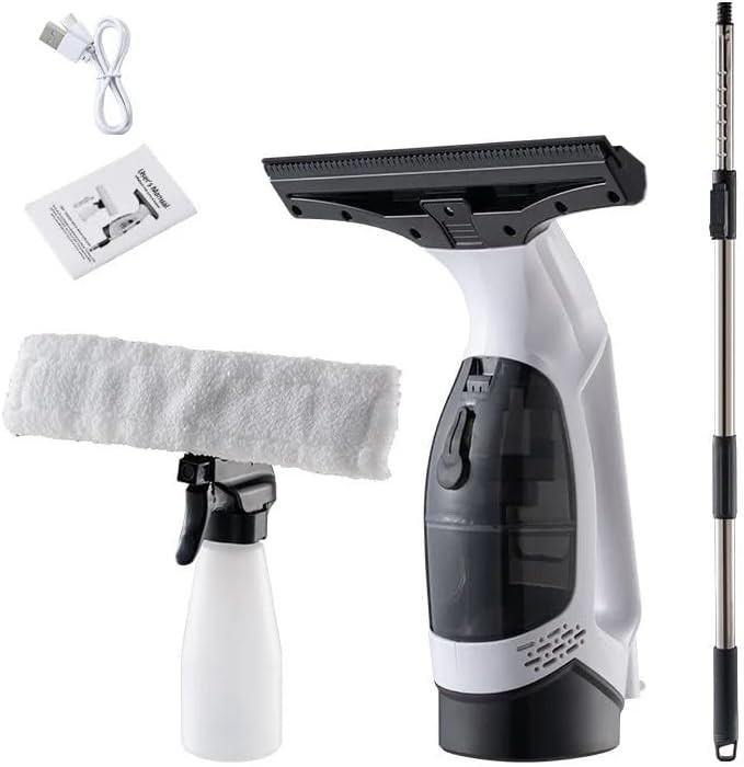 Window Vacuum Squeegee Cordless with Extension Pole,Electric Window Cleaner Tool