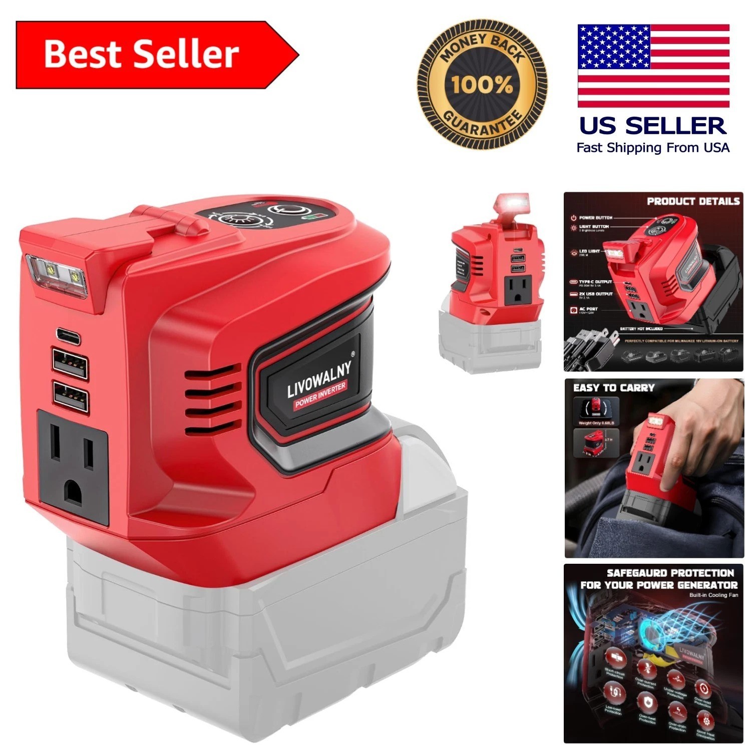 Multifunctional 200W Battery Inverter: AC & USB Power for On-the-Go Charging