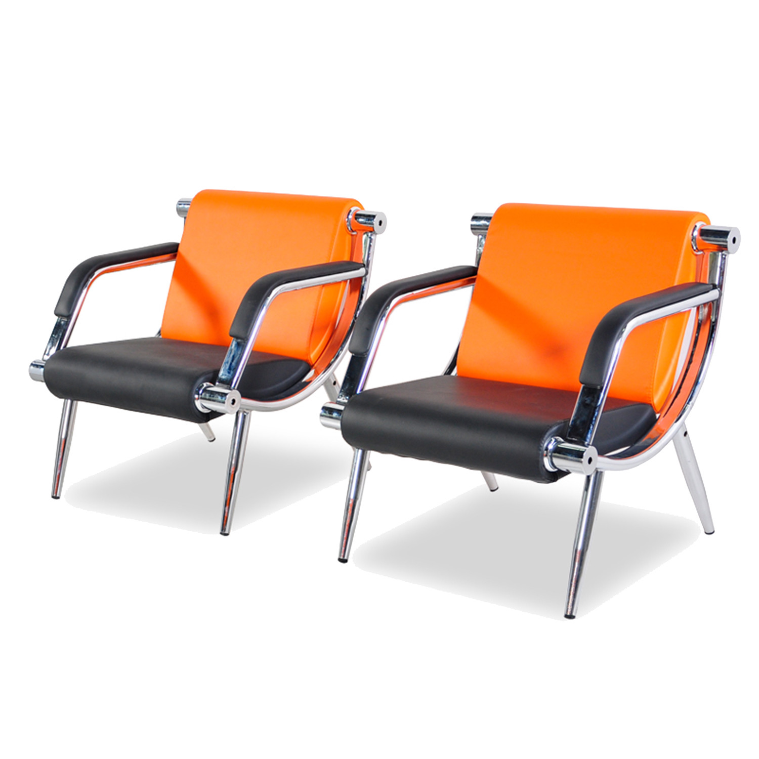 2 PCS Office Reception Waiting Room Chairs PU Leather Airport Guest Salon Bench