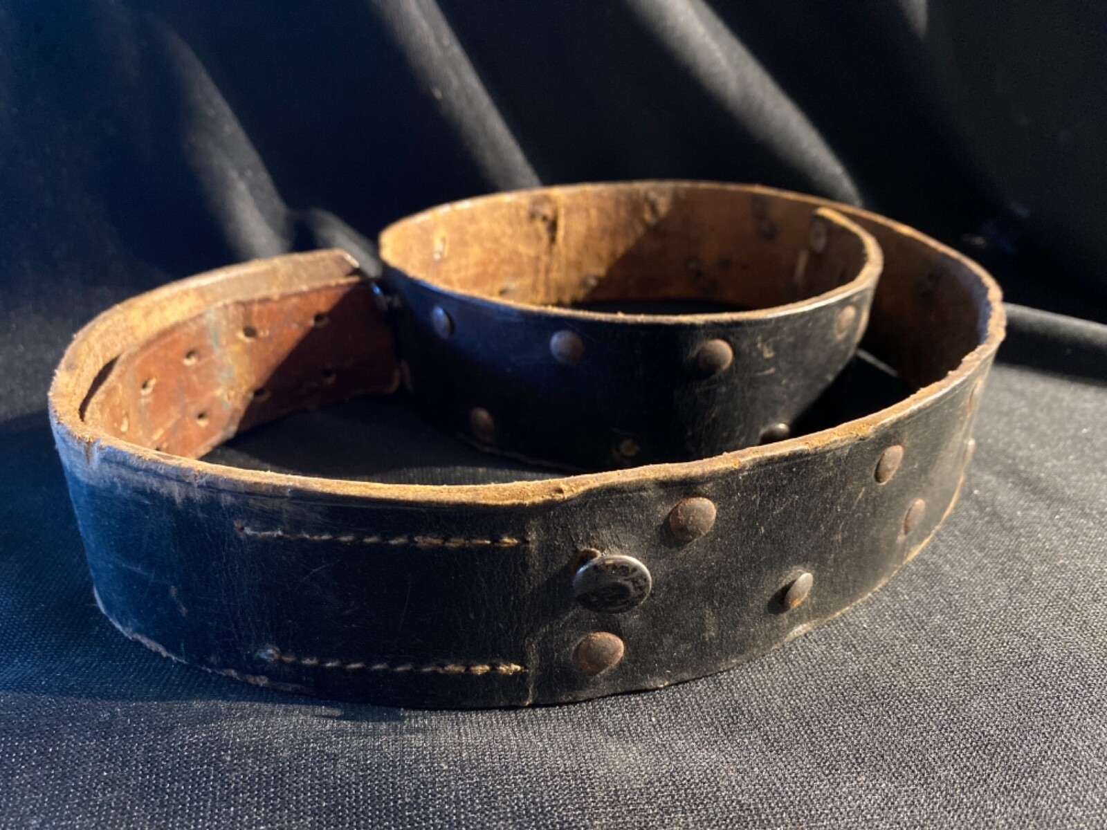 WW2 German Black Leather Belt with Rare Studs