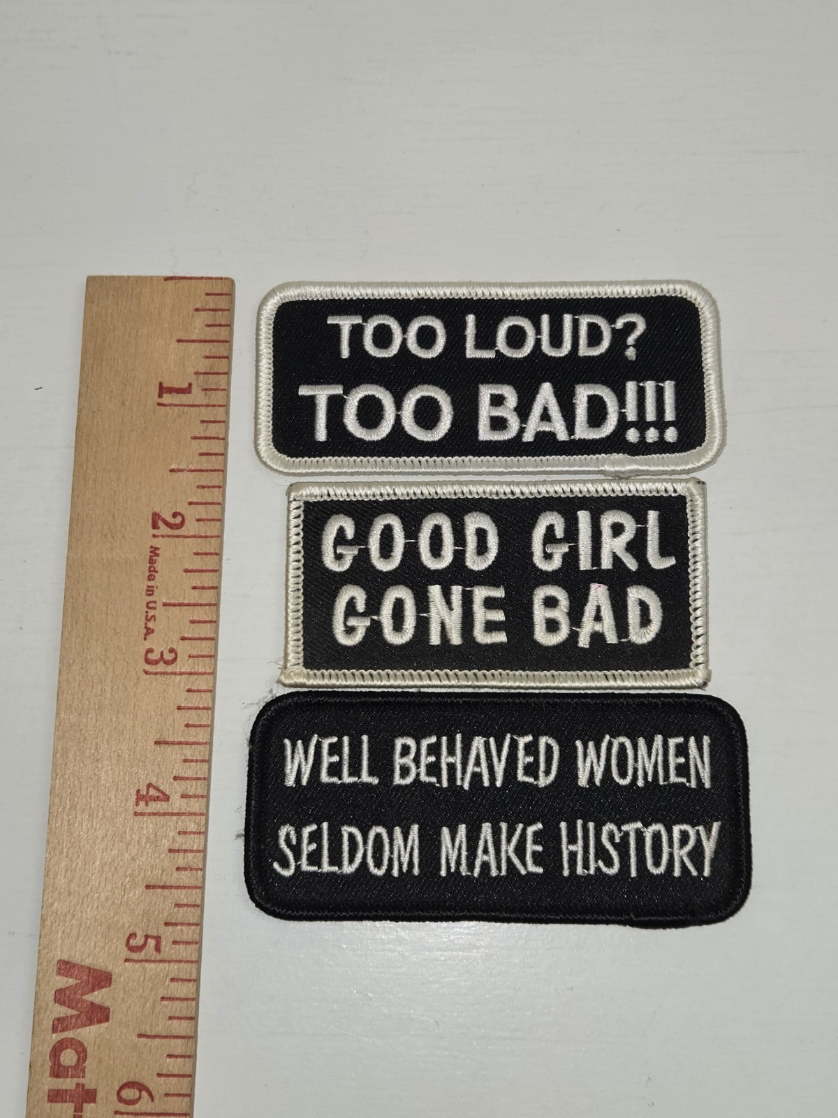 Set of 3 Embroidered Sew-On lady's biker patches. Harley Davidson girls, lady's