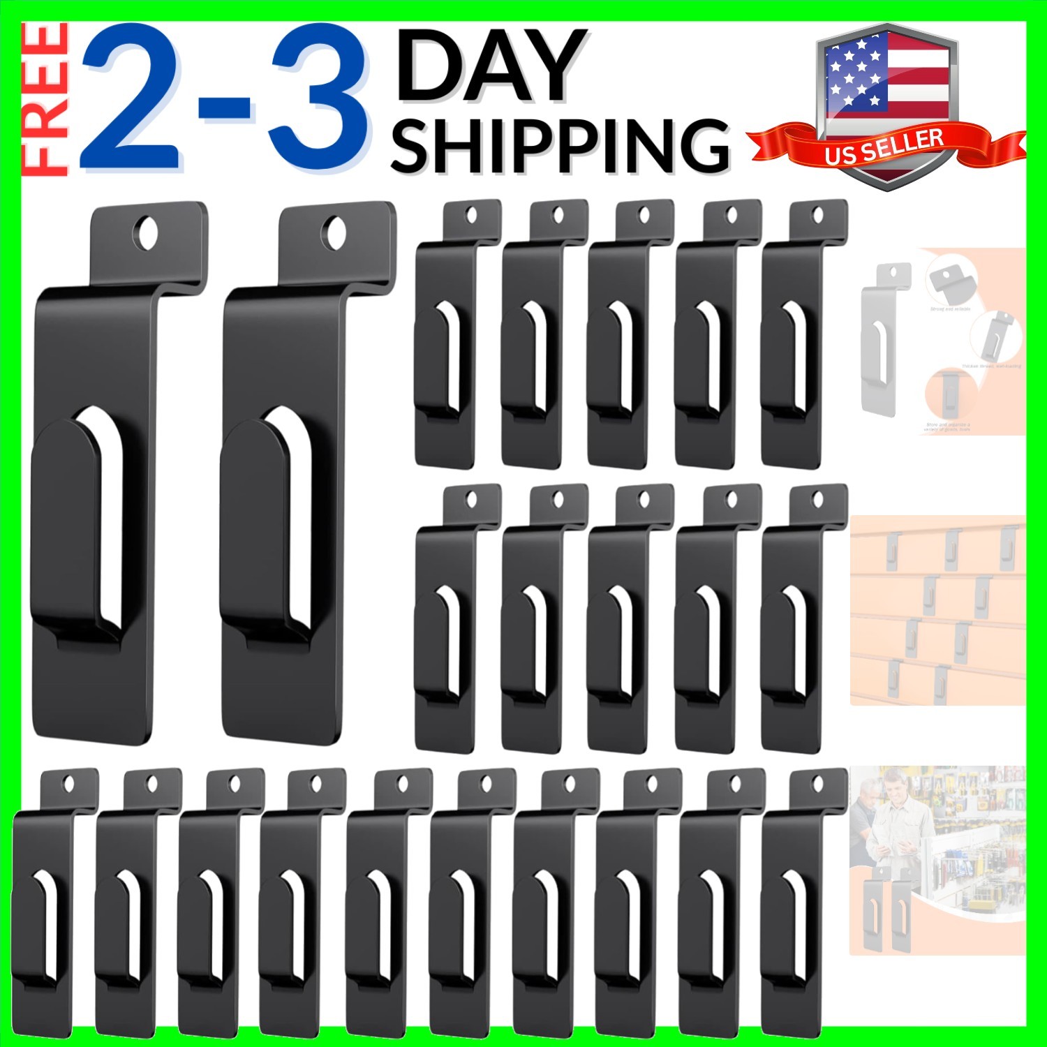 20 Pack Slatwall Utility Notch Hook Commercial Metal Display Hook Hanger Slat...