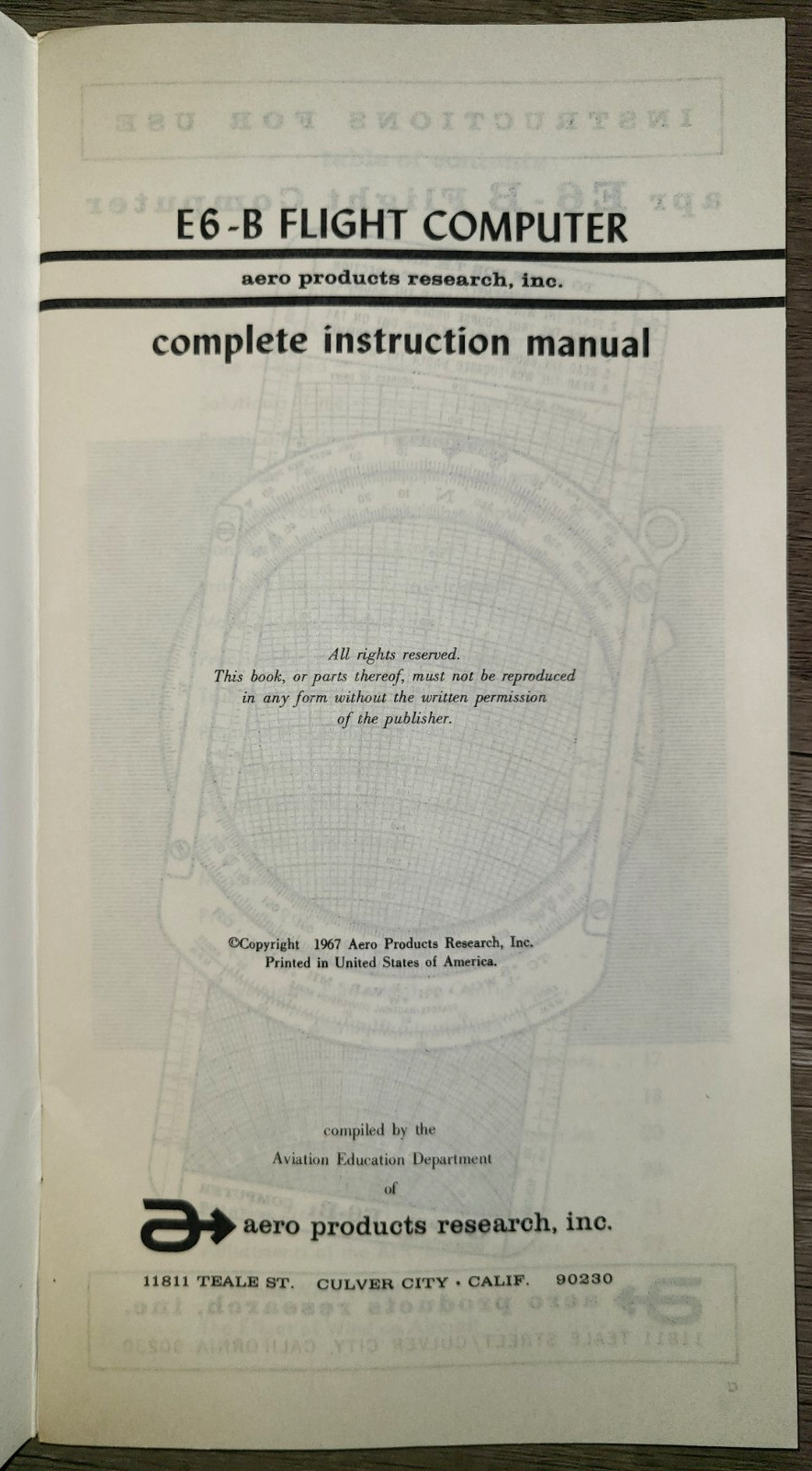 Vtg Aero Products Research # E6-B Flight Computer w instruction manual & case