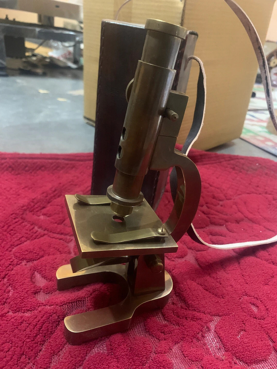 Brass Microscope Student Microscope 7 Inch Antique Type With Leather Cover heave