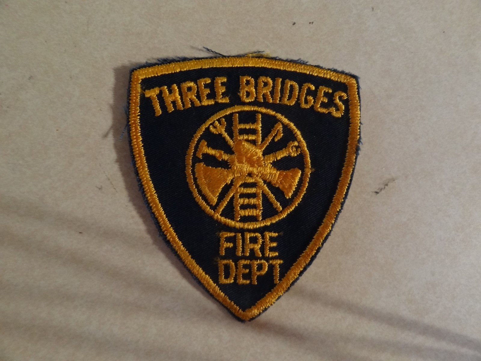 PATCH FIRE AND RESUE OLDER SEW ON THREE BRIDGES FIRE DEPARTMENT VERY OLD
