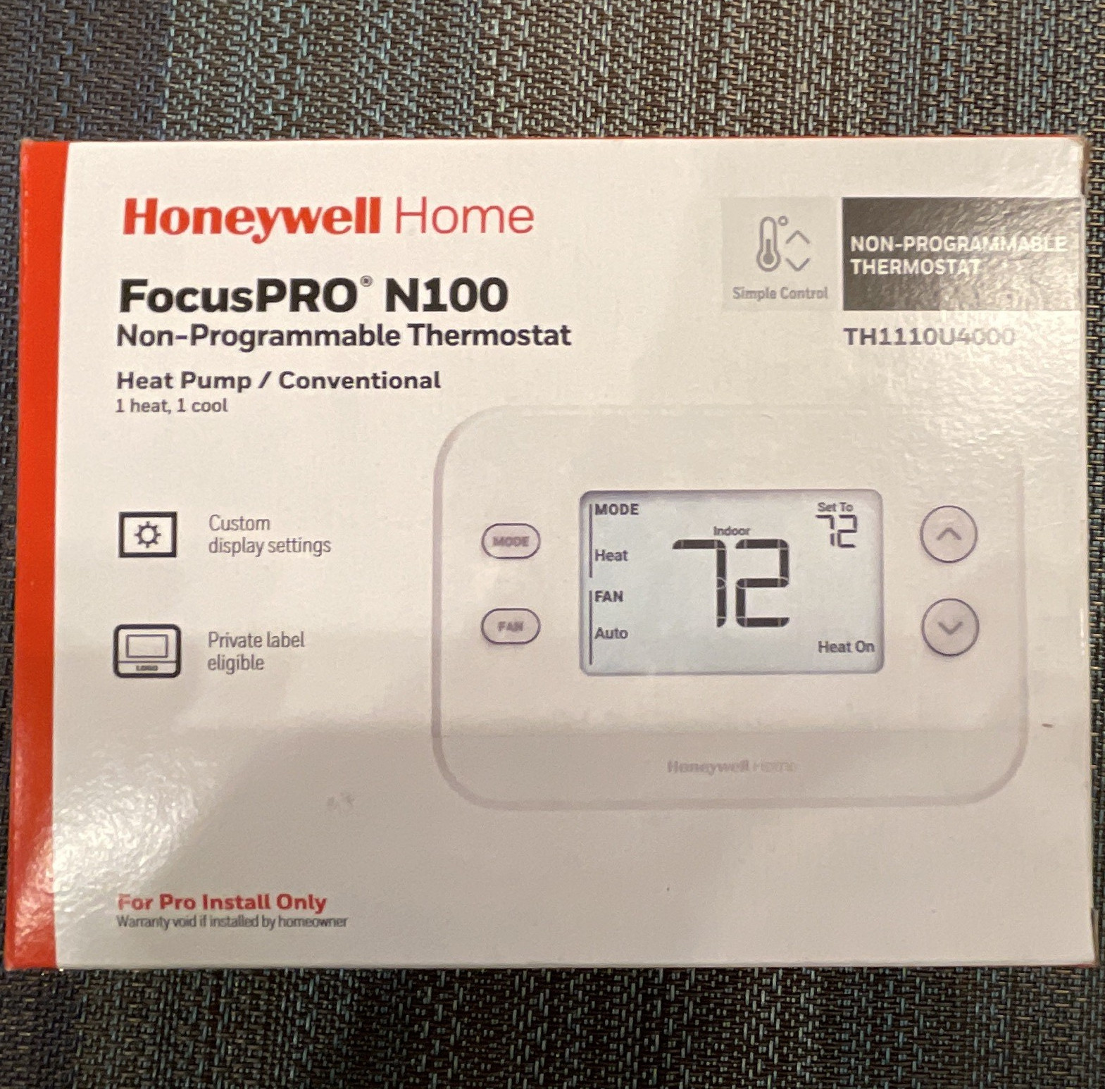 Honeywell Home FocusPRO N100 TH1110U4000 Non-Programmable 1H/1C 24V