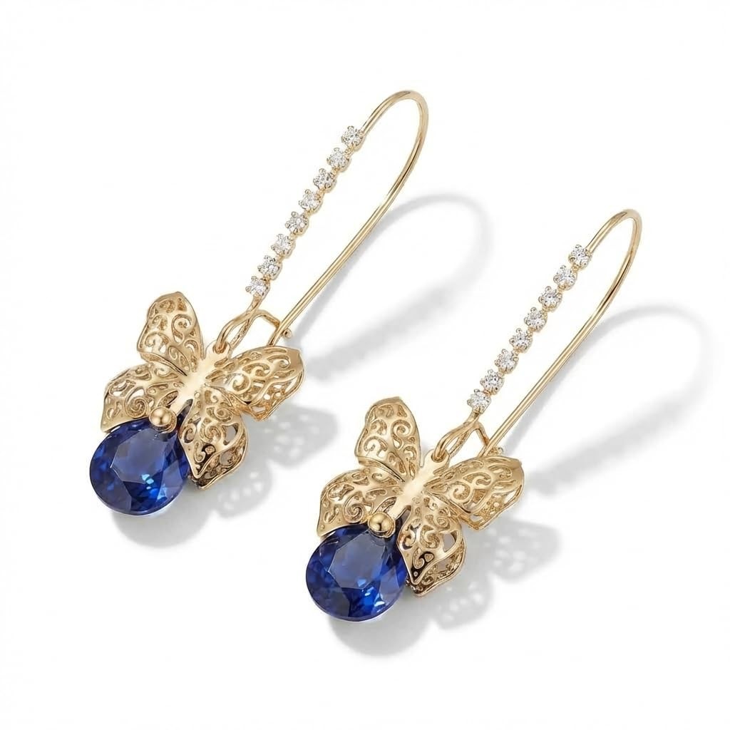 IOQCZQOI Whimsical Butterfly Crystal Drop Earrings for Women - Large, blue
