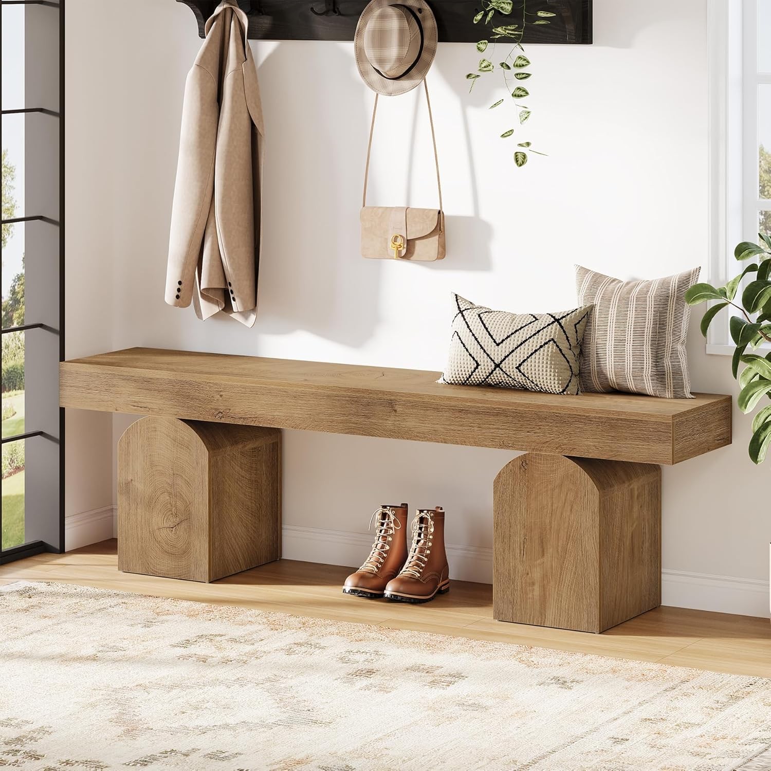 59 Inch Wooden Entryway Bench Modern Indoor Long Shoe Bench for Entryway,Hallway
