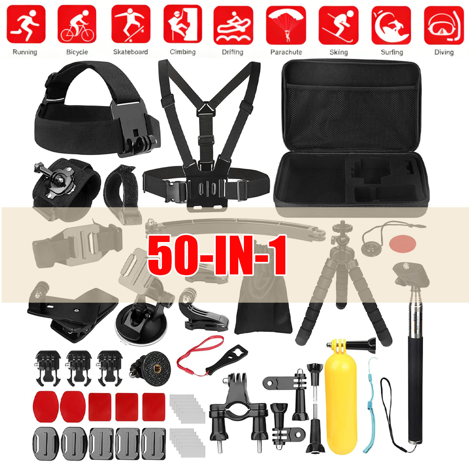 50-in-1 + for Gopro Hero 13 12 11 10 9 + Dive Case Action Camera Accessory Kit