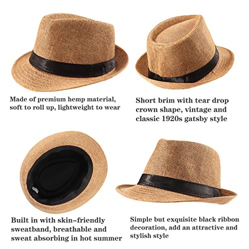 5 Pack Short Brim Fedora Classic Summer Beach Sun Hat Panama Large 5pack-black