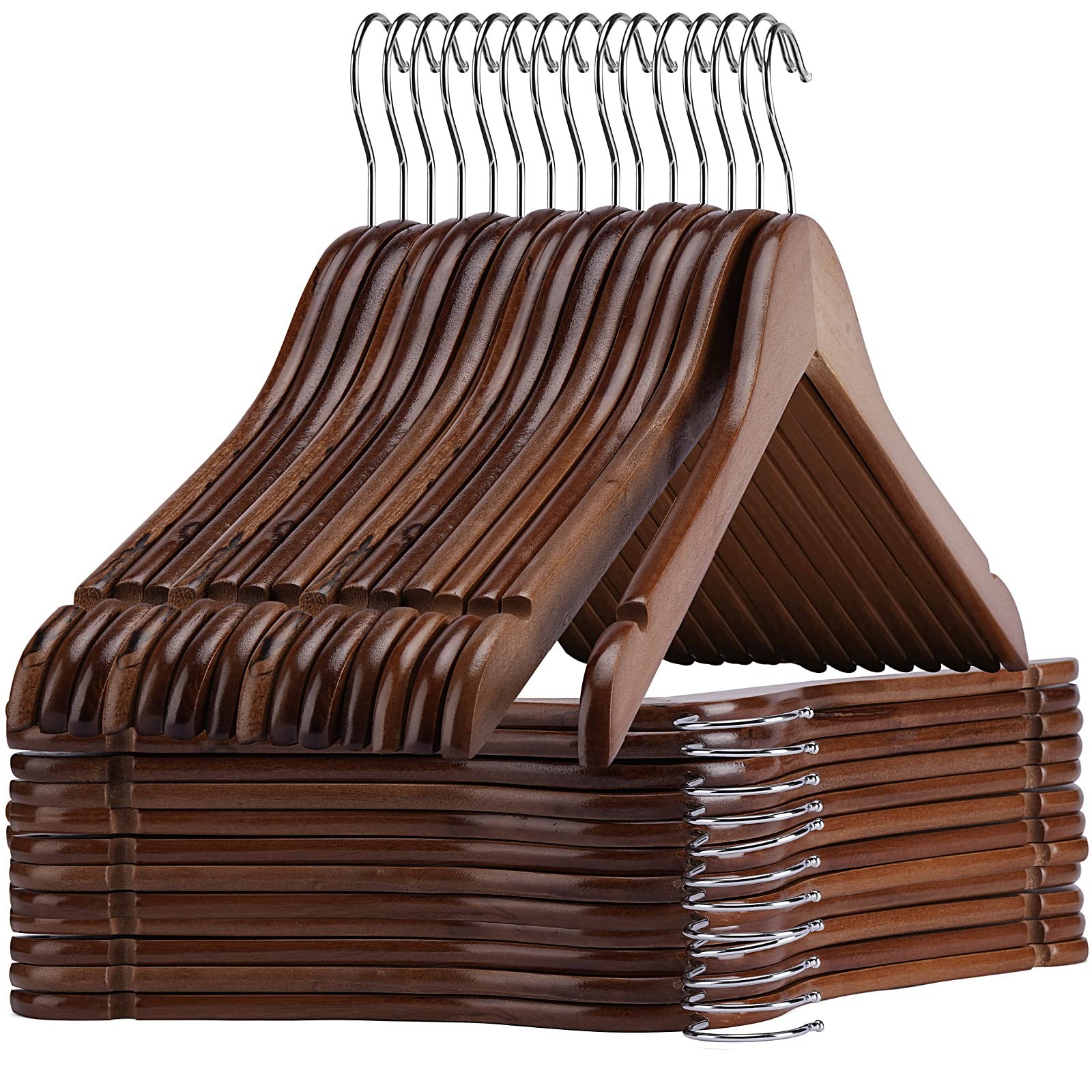 Wooden Shirt Hangers - Pack of 30 Sturdy Wood Hangers, Ideal for Laundry & Ev...