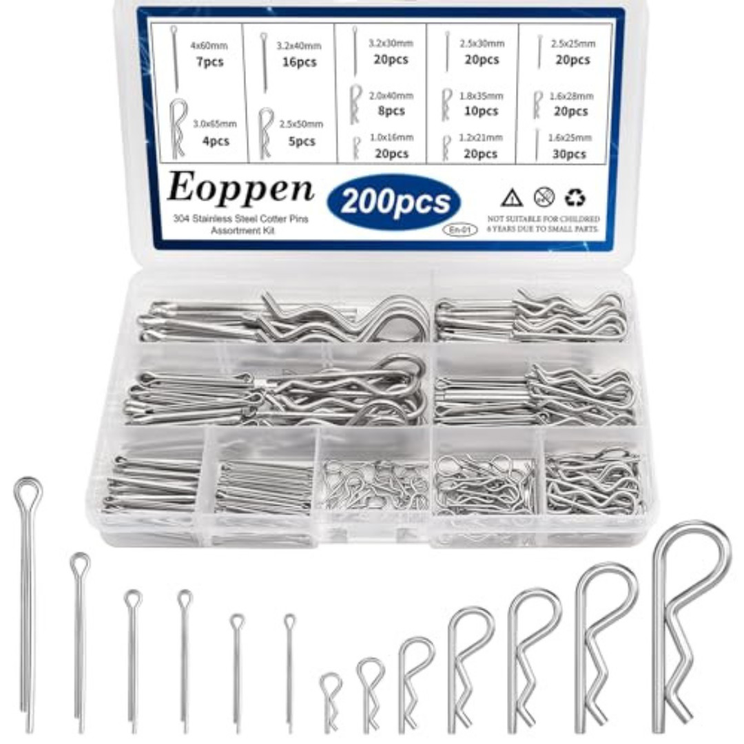 200Pcs Stainless Steel Hitch Pin Clip R Retaining Pins Assortment Kit for Trucks