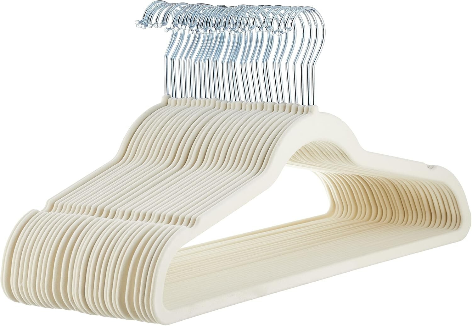 Basics Slim, Velvet, Non-Slip Suit Clothes Hangers, Ivory/Beige- Pack of 30
