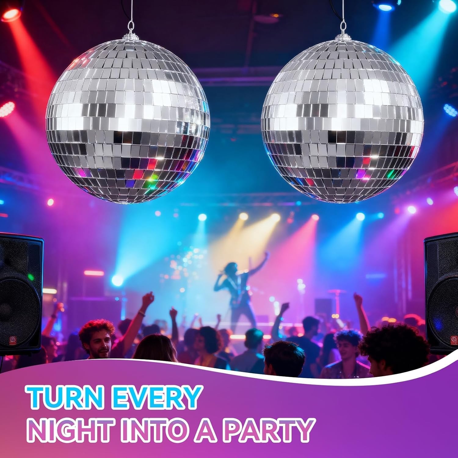 Disco Ball 4" Inch 2-Pack,Silver Hanging Ball with Attached String for Ring,R...