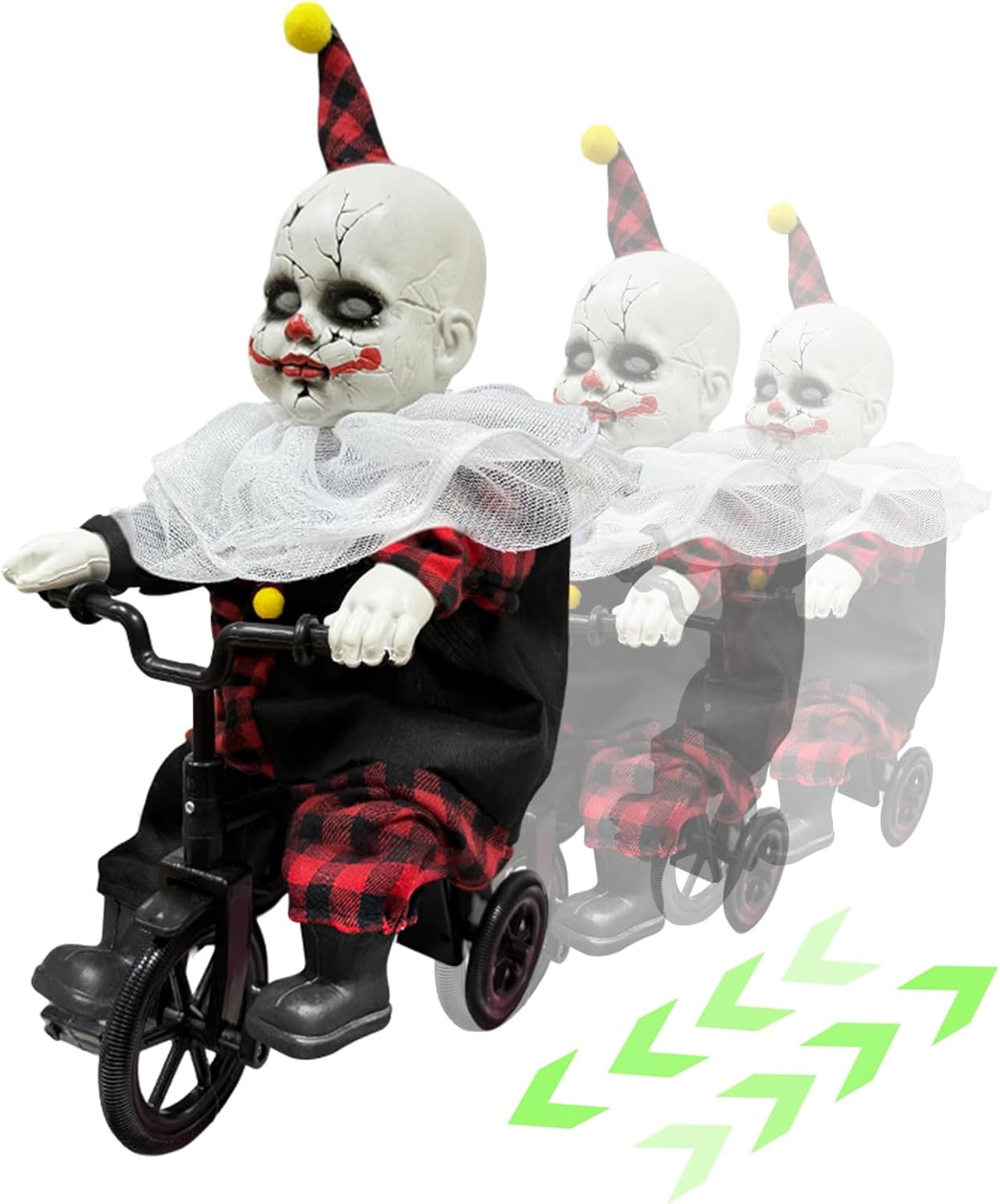 [Moving Back and Forth] Halloween Animatronic 15.5” Clown Ride on Bicycle, Sound