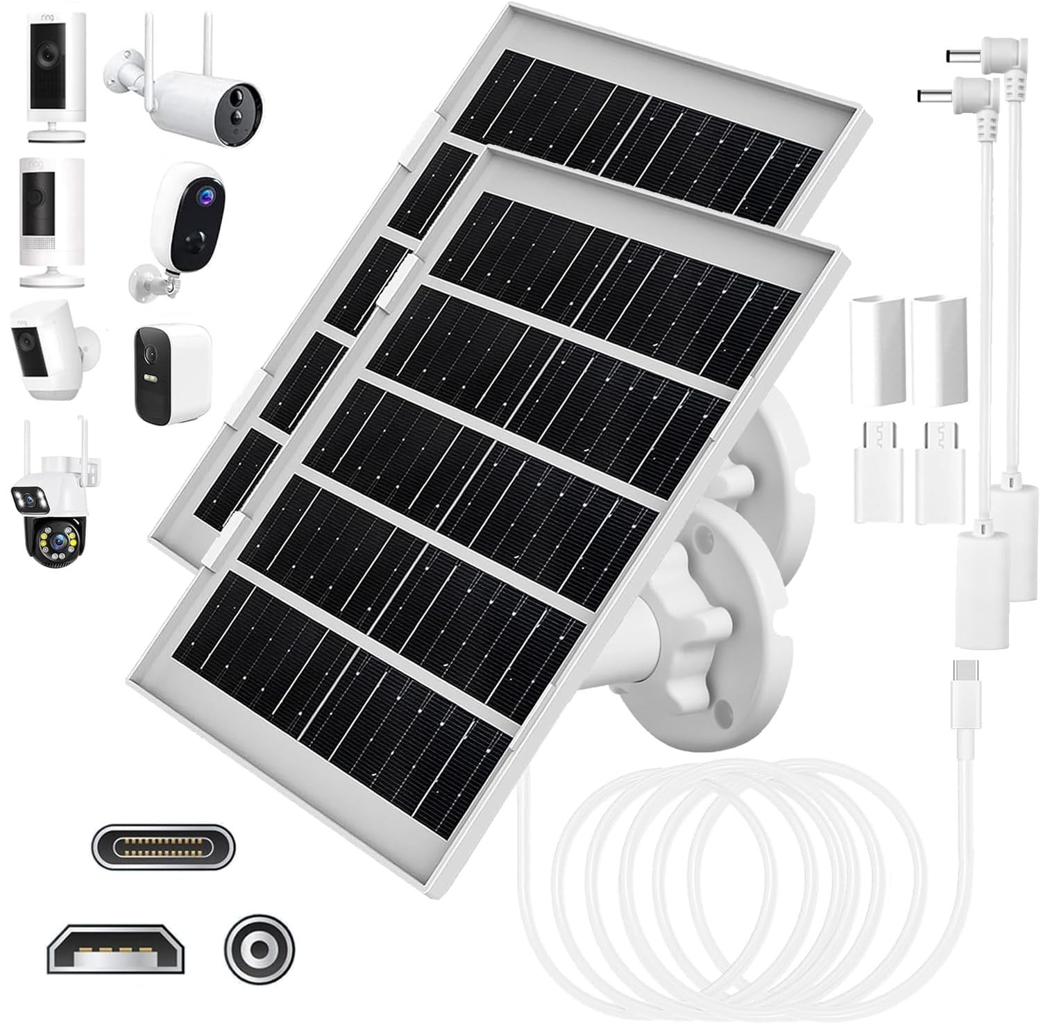 8W Solar Panel Charger for Outdoor Security Cameras, with Micro 2 Pack