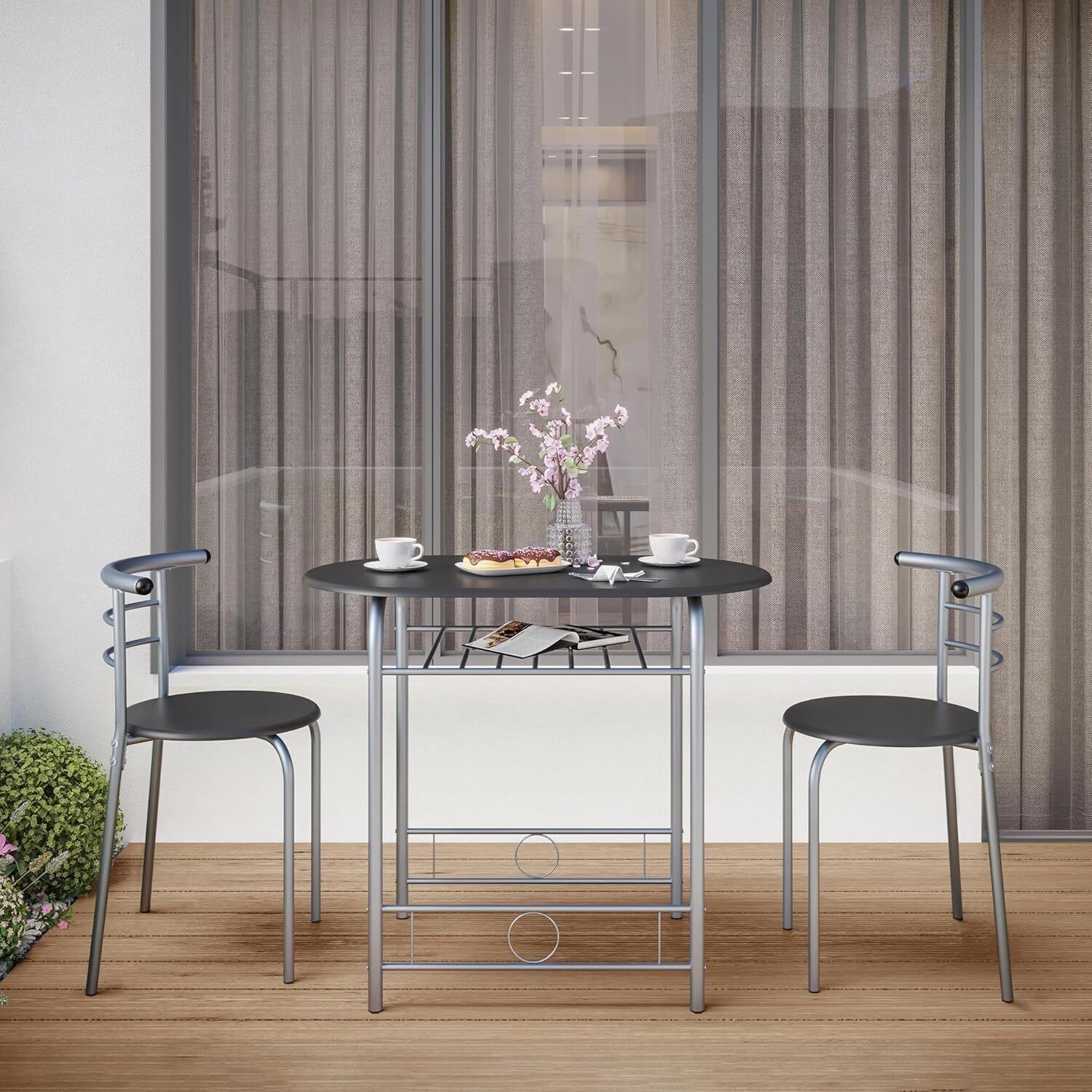 3-Pce Dining Room Table Set, Kitchen Table & Chair Sets for 2, Compact Table Set