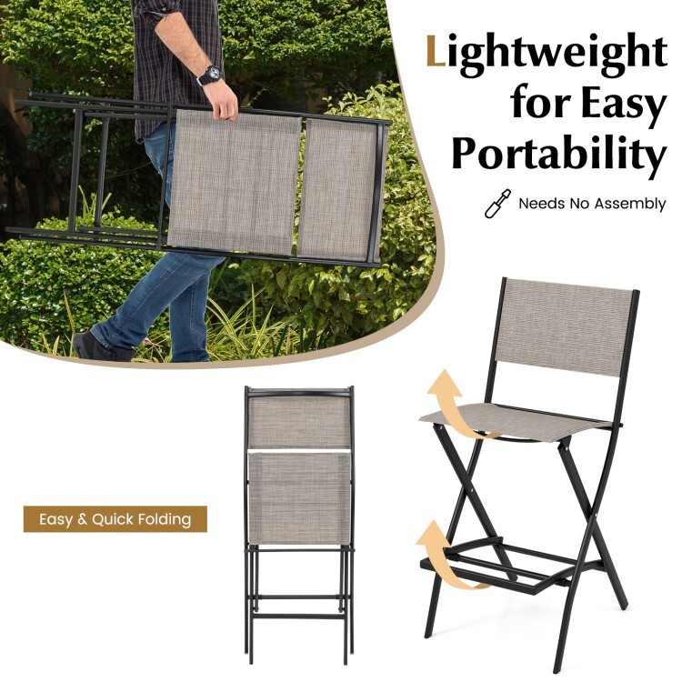Set of 4 Outdoor Bar Chair Folding Bar Height Stool w/Metal Frame and Footrest