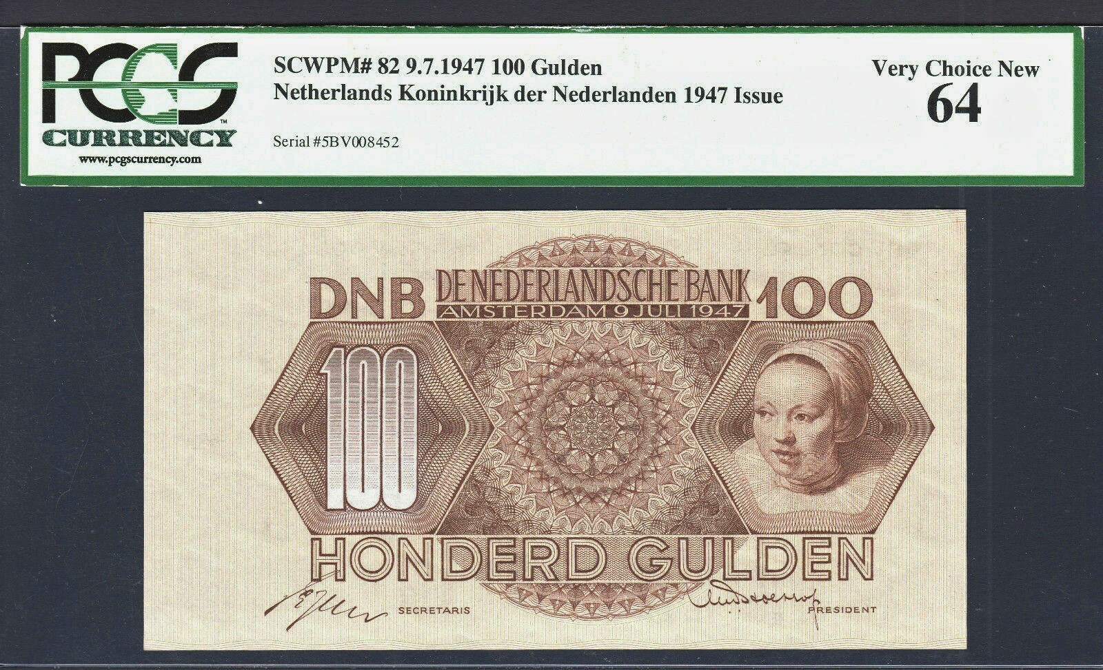 Netherlands 100 Gulden 1947 Pick-82 Ch UNC PCGS 64 Rare !